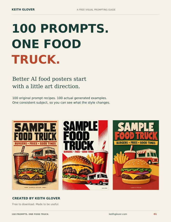 Cover of Keith Glover's 100 Prompts. One Food Truck. free guide