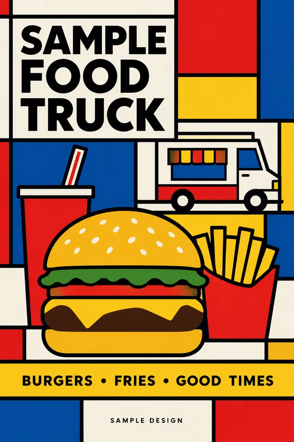 De Stijl poster for the fictional Sample Food Truck