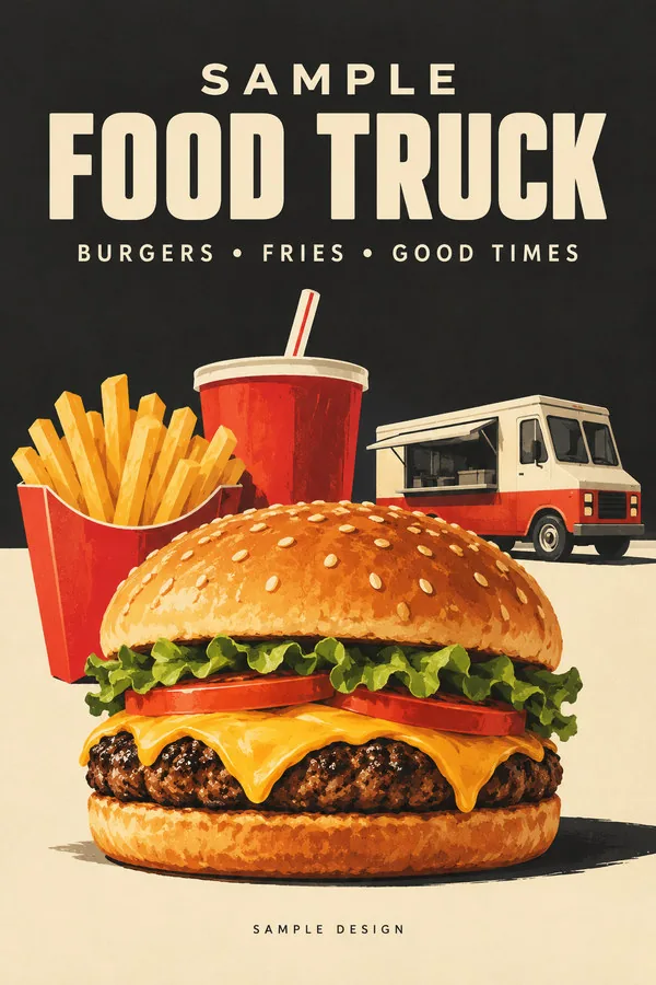 Minimal editorial poster for the fictional Sample Food Truck